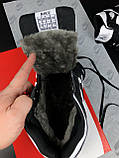 Кросівки зимові чоловічі Nike Air Jordan чорно-білий з хутром найк аїр джердан високі шкіряні, фото 6