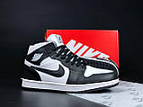 Кросівки зимові чоловічі Nike Air Jordan чорно-білий з хутром найк аїр джердан високі шкіряні, фото 4