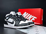 Кросівки зимові чоловічі Nike Air Jordan чорно-білий з хутром найк аїр джердан високі шкіряні, фото 7