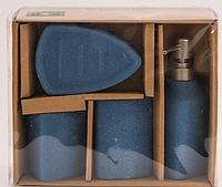 Дозатор, мыльница и стаканы, Набор кераминых аксессуаров для ванной, Синий (текстура) топ