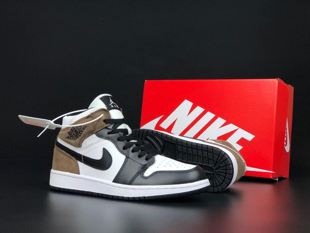 Кросівки зимові чоловічі Nike Air Jordan коричневі з хутром найк аїр джордан високі шкіряні, фото 1