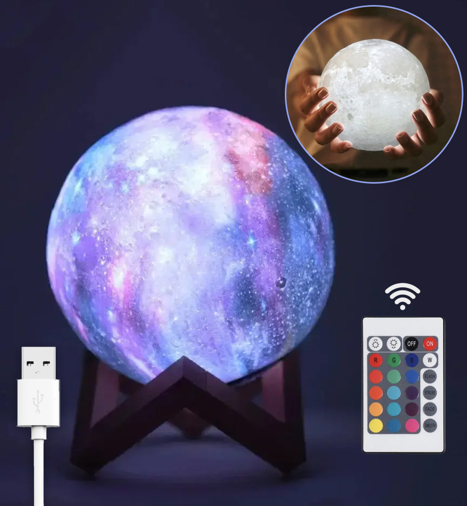 Світильник нічник "Космос 3D" на акумуляторі + пульт, USB, 15см, 16 кольорів, IP44, фото 1