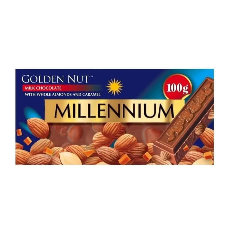 Молочний шоколад Millennium мигдаль та карамель, 100 гр