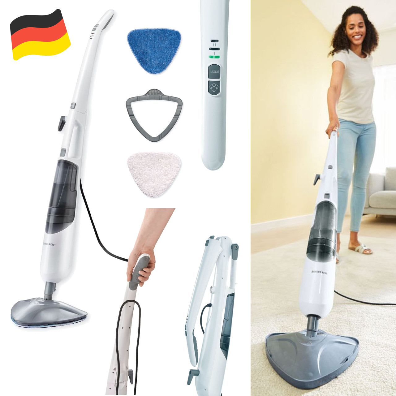 Парова швабра SilverCrest SDM 1500 D2 (1630 Вт, 500 мл, Німеччина), фото 1