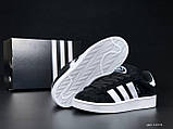 Кросівки зимові Adidas Campus чоловічі чорні на хутрі замшеві адідас кампус теплі кеди, фото 5