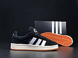 Кросівки зимові Adidas Campus чоловічі чорні на хутрі замшеві адідас кампус теплі кеди, фото 2