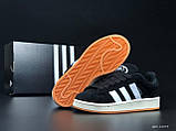 Кросівки зимові Adidas Campus чоловічі чорні на хутрі замшеві адідас кампус теплі кеди, фото 5