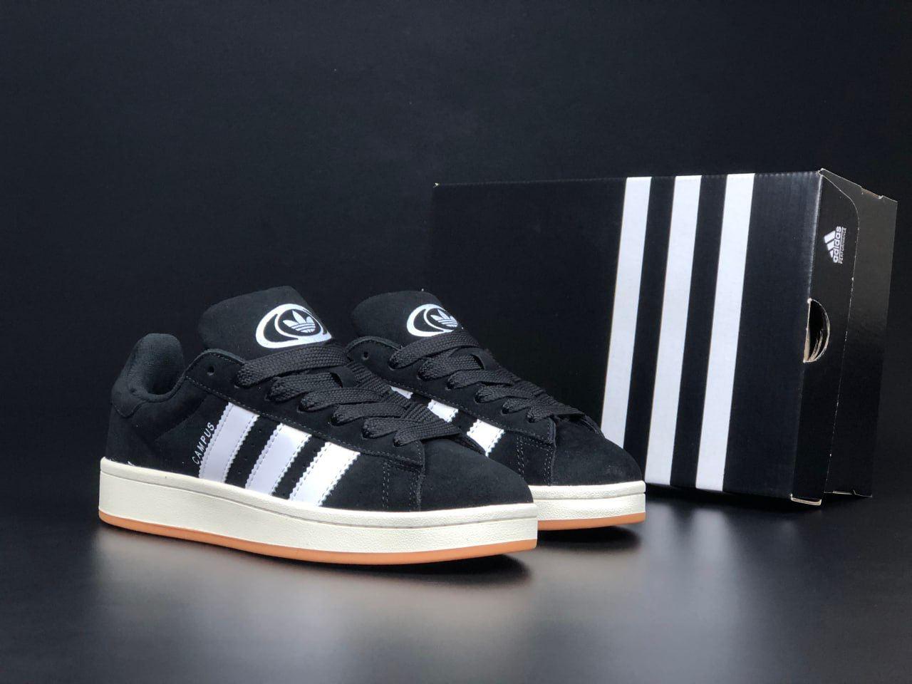 Кросівки зимові Adidas Campus чоловічі чорні на хутрі замшеві адідас кампус теплі кеди, фото 1