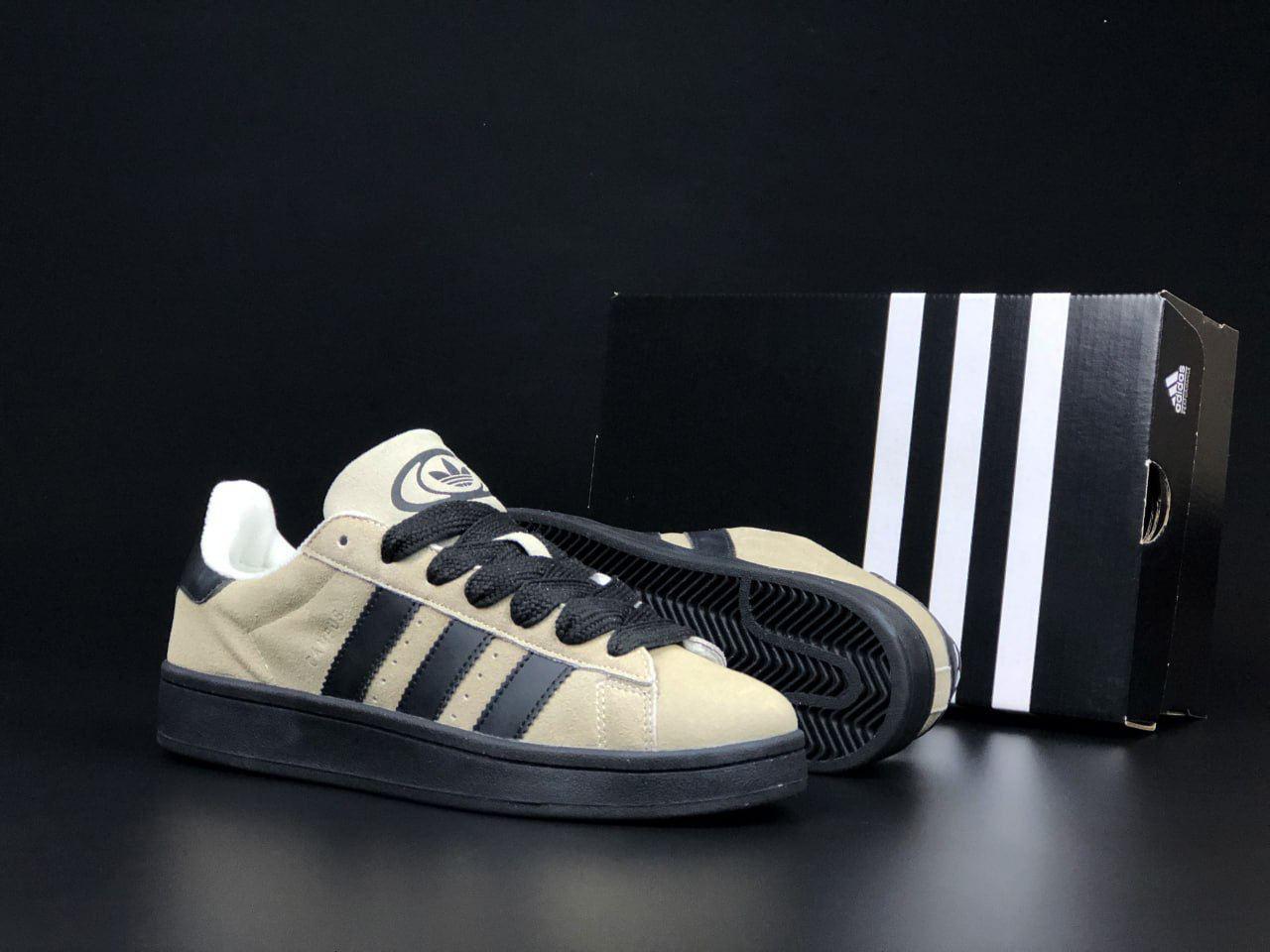 Кросівки зимові Adidas Campus чоловічі бежевий на хутрі замшеві адідас кампус теплі кеди, фото 1