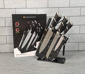 Набір кухонних ножів на підставці 9 предметів Royalty Line RL-3613 Ножі для кухні з неіржавкої сталі Чорний