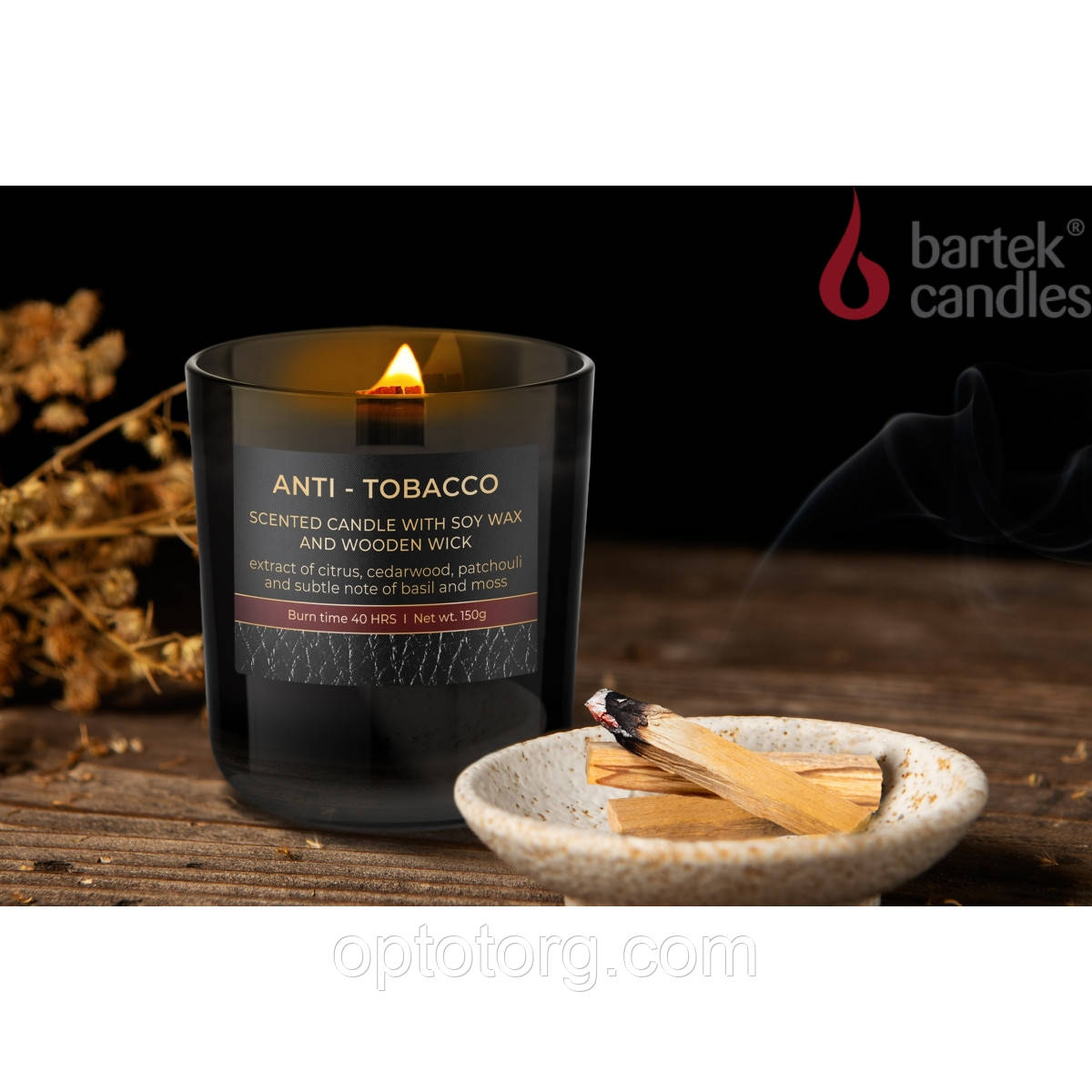 Свічки ароматизовані в склянці BARTEK Anti tobaco 150 g, фото 1