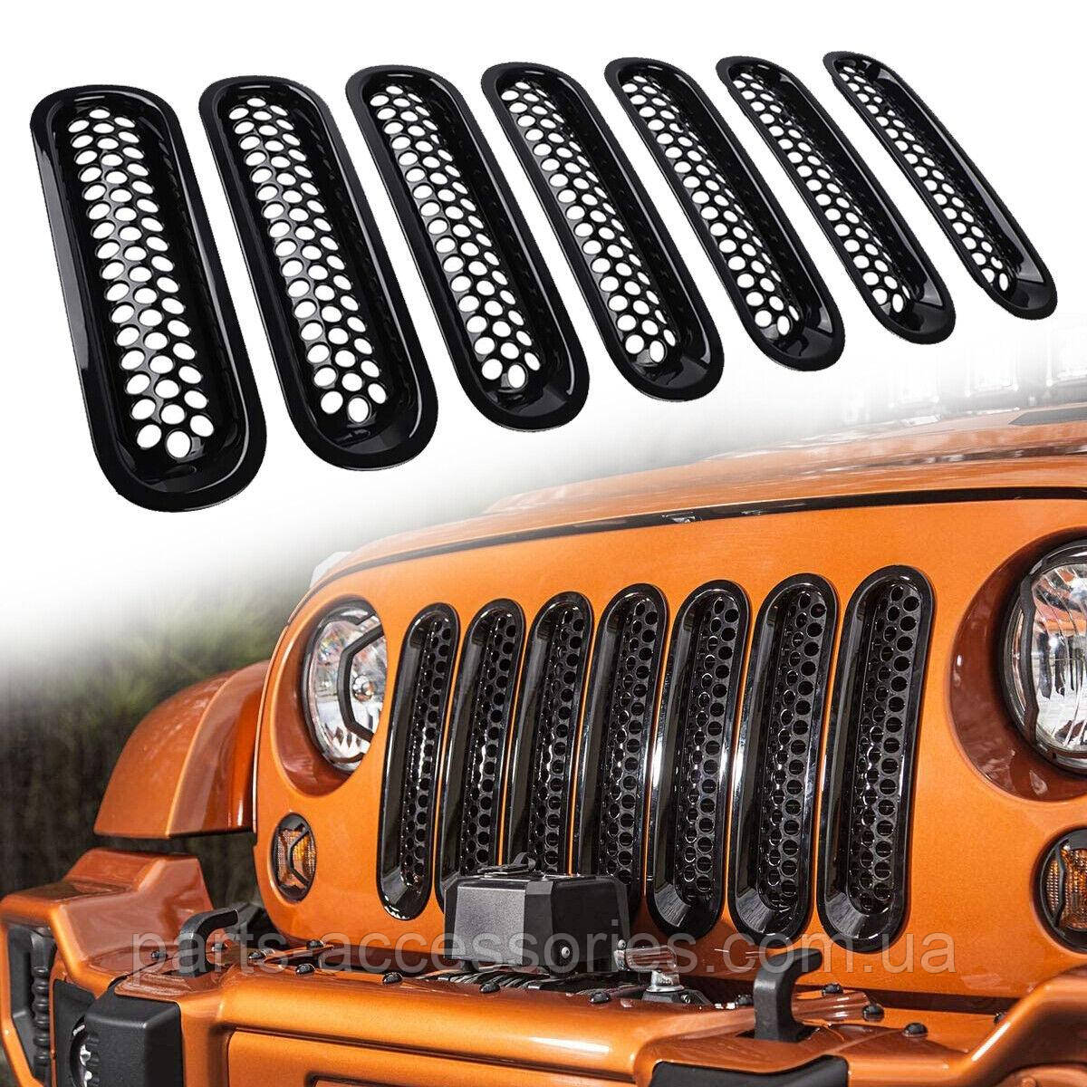 Jeep Wrangler 2007-2018 Решітка радіатора чорні вставки соти ноздрі Нові, фото 1