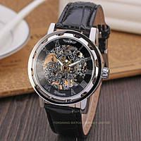 Механические часы Winner Black, мужские, круглые, влагозащита, минеральное стекло Device clock