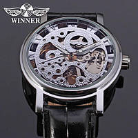 Женские часы Winner Silver II, механические, с кожаным ремешком, минеральное стекло Device Clock