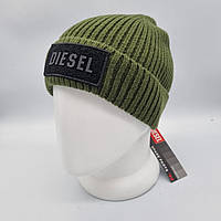 Шапка зимняя Diesel - теплая, зеленая хаки