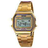 Електронний годинник наручний кольору золота чоловічий з підсвічуванням Skmei, Квадратний годинник Ретро наручний сталевий