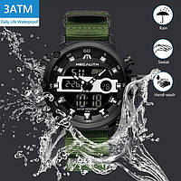 Спортивные часы MegaLith Prof Green, мужские, тканевый ремень, тактичиские, водонепроницаемые Device Сlock