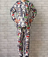 Махровая пижама женская с пингвинами, домашний костюм женский вельсофт