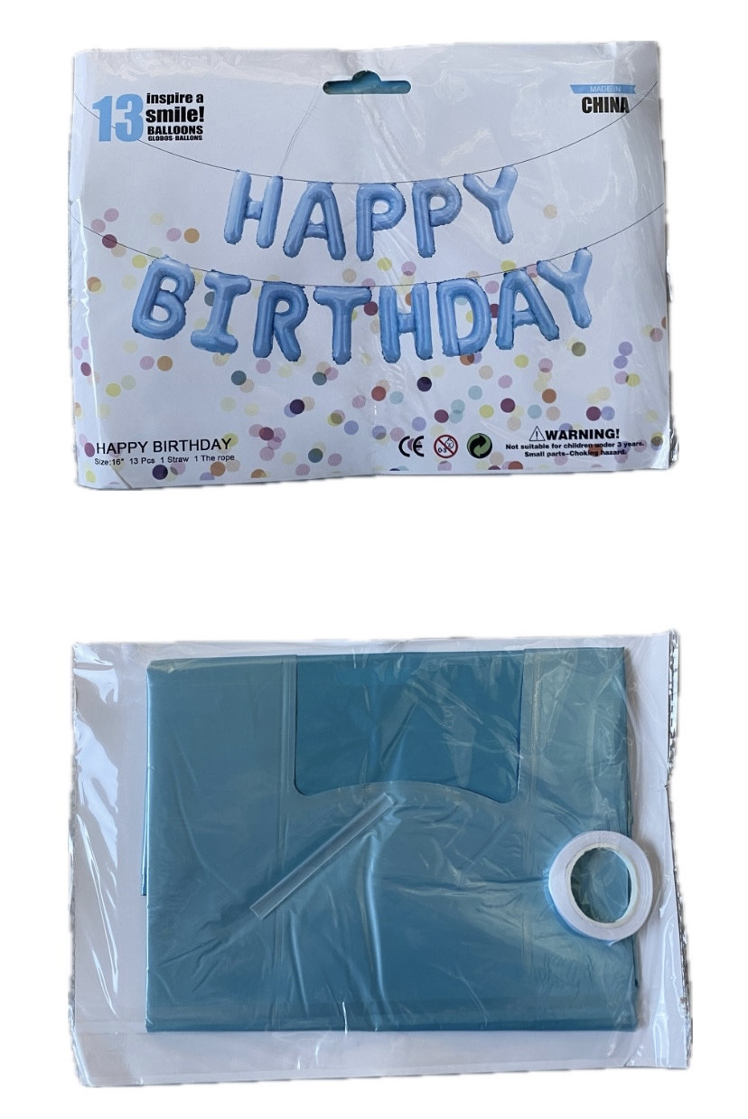 Фольгована розтяжка "Happy birthday" блакитна