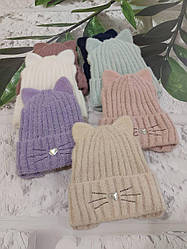 Теплі зимові шапки на зав'язках для дівчаток на р,52-56