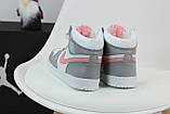 Кросівки жіночі зимові Nike Air Jordan Fur сірі з рожевим на хутрі високі найк, фото 4