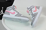 Кросівки жіночі зимові Nike Air Jordan Fur сірі з рожевим на хутрі високі найк, фото 6