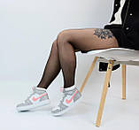 Кросівки жіночі зимові Nike Air Jordan Fur сірі з рожевим на хутрі високі найк, фото 2