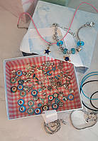 Голубой Набор для создания украшений и шарм браслетов из крупных бусин в подарочной коробке