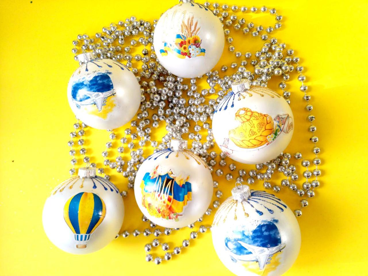 Набір новорічних іграшок 6 шт 8 см | прикраси ялинкові українські патріотичні | новорічні іграшки, фото 1