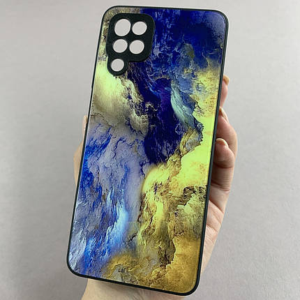 Чохол для Samsung Galaxy A12 мармуровий чохол із захистом камери на телефон самсунг а12 чорний q7k, фото 1