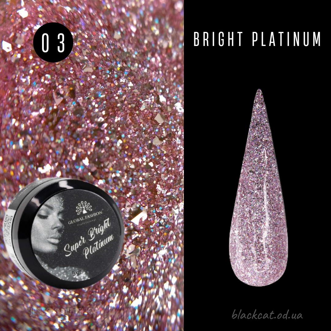 Гель фарба розовая для нігтів із дрібним шиммером Bright Platinum Global Fashion 5g №03