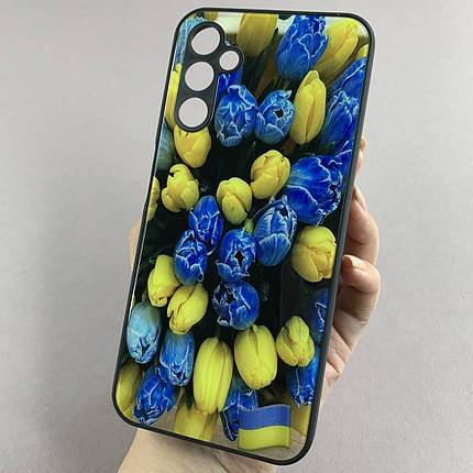 Чохол для Samsung Galaxy A14 4G / 5G чохол з тюльпанами із захистом камери на телефон самсунг а14 чорний q7k, фото 1