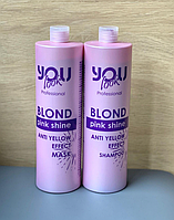 Шампунь для волосся You Look Blond Pink Shine Anti-Yellow нейтралізація жовто-помаранчевих відтінків, 1000 мл