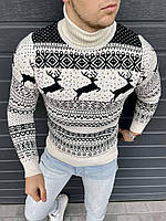 Новогодний мужской белый свитер для праздничных фотосессий, теплый рождественский зимний свитер с оленями 2XL