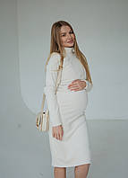 55613 Платье в рубчик на хутре для беременных с длинным рукавом и секретом для кормления Молочный