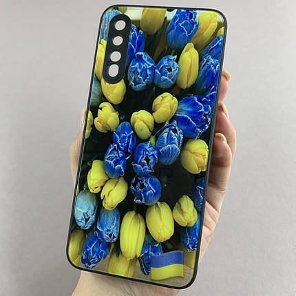 Чохол для Samsung Galaxy A50 чохол з тюльпанами із захистом камери на телефон самсунг а50 чорний q7k, фото 1