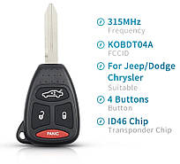 Ключ для Dodge, Jeep, Chrysler 4 кнопки 315mhz