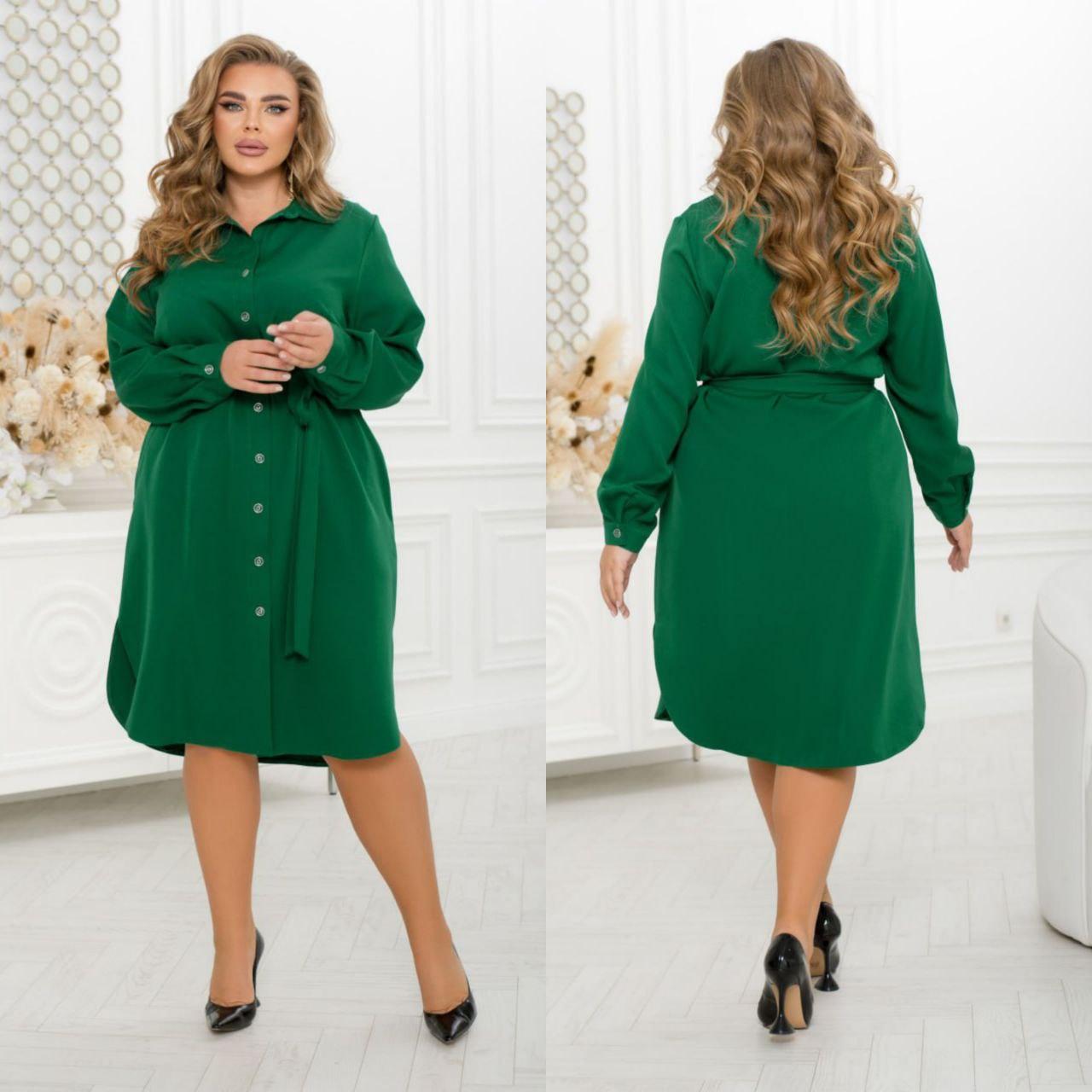 Офісна жіноча сукня зелена на ґудзиках великого розміру (6 кольорів) ЮР/-2425
