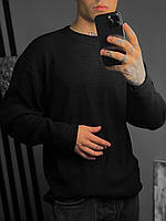 Стильный свитер мужской демисезонный оверсайз, теплый джемпер вязанный, кофта свободная черная
