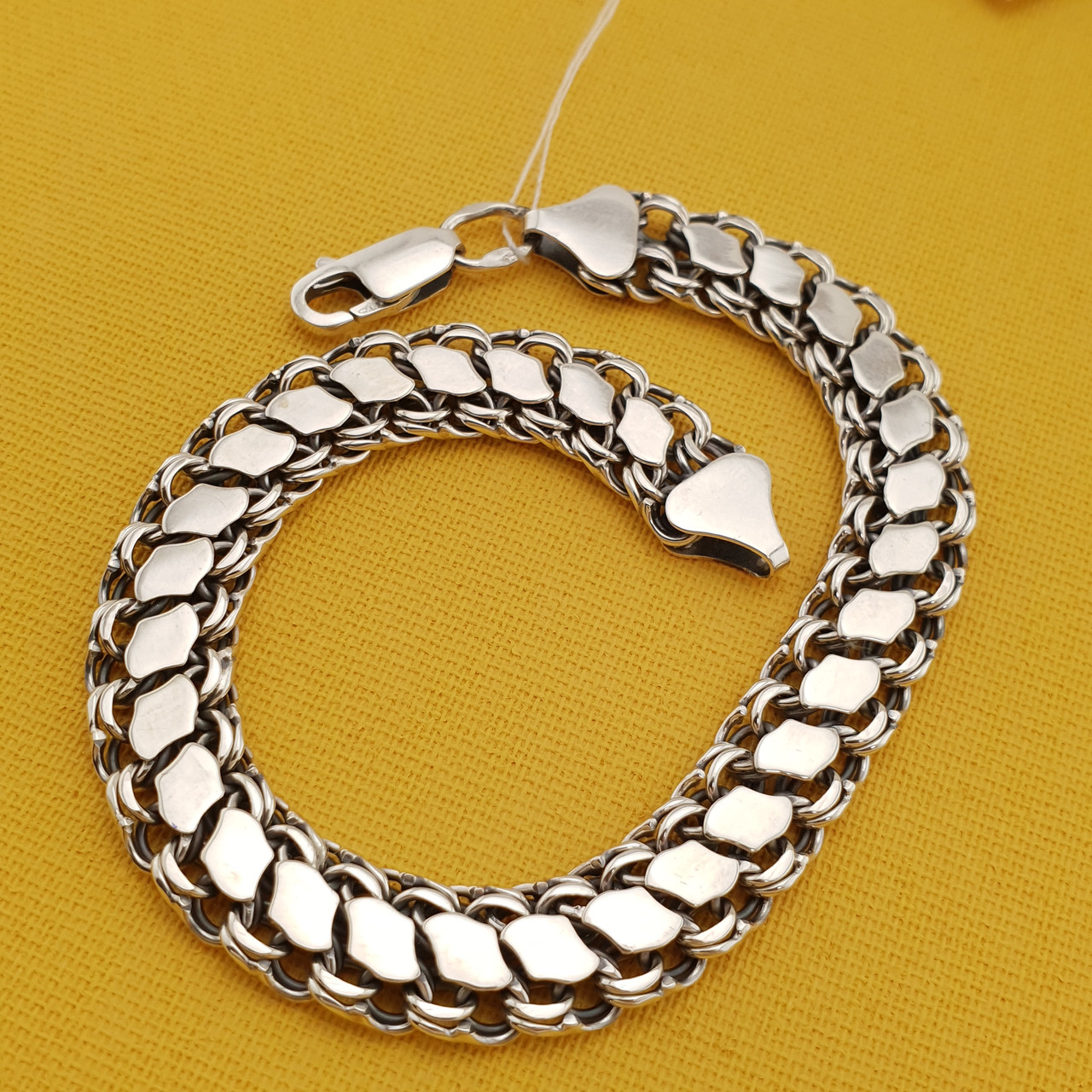 Чоловічий браслет срібло подвійний з накладками. Довжина 21 см, ширина 9 мм