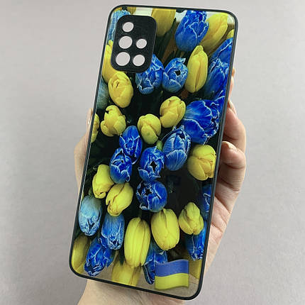 Чохол для Samsung Galaxy A51 чохол з тюльпанами із захистом камери на телефон самсунг а51 чорний q7k, фото 1