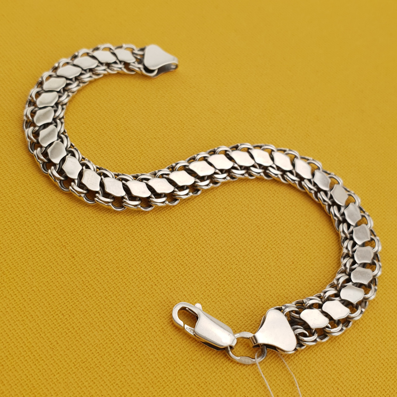 Чоловічий браслет срібло подвійний з накладками. Довжина 32,5 см, ширина 9 мм, фото 1