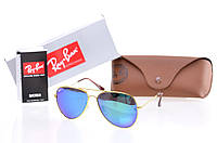 Мужские авиаторы синие рейбены Очки Унисекс Ray Ban 100% Защита от ультрафиолета Shopy Чоловічі авіатори сині