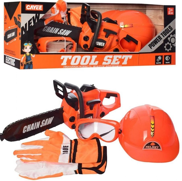 Дитячий ігровий набір інструментів CAYEE із бензопилою каскою від батарейок, фото 1