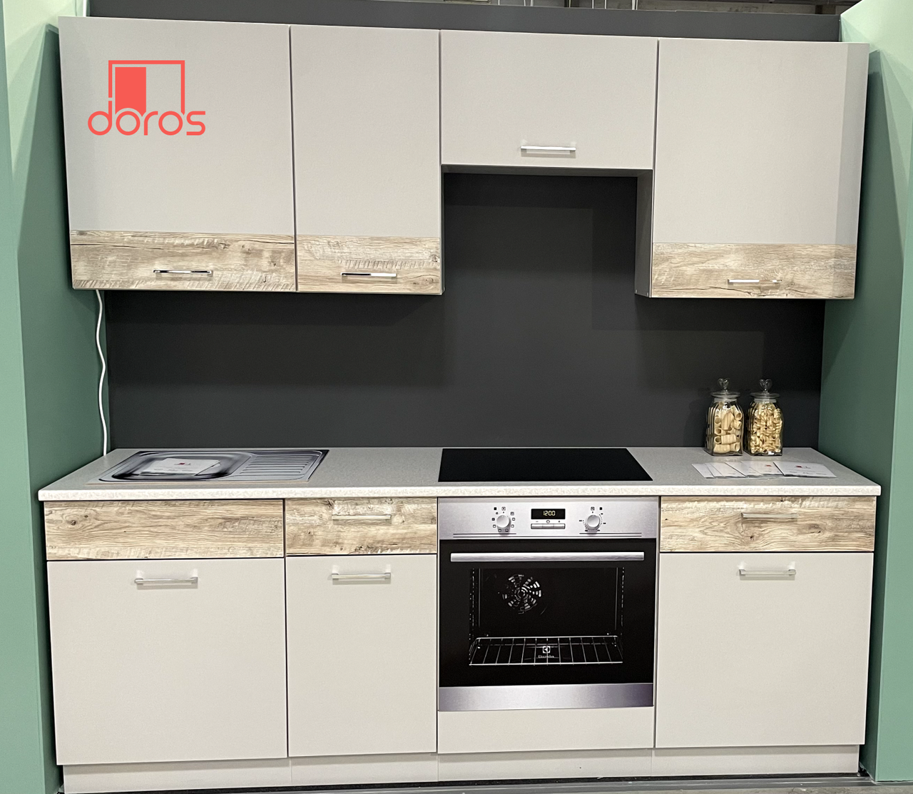Кухня Лея 2.2 м., сірий/вставки клондайк ДСП 220х60х250. Готова кухня, модульна кухня. Кухонний гарнітур
