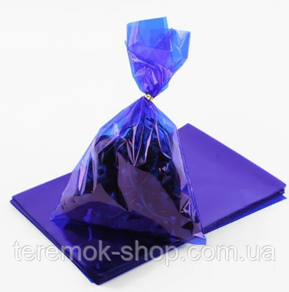 Пакети сині подарункові для солодощів прозорі фасувальні з затискачами набір 2 шт 23х16 см