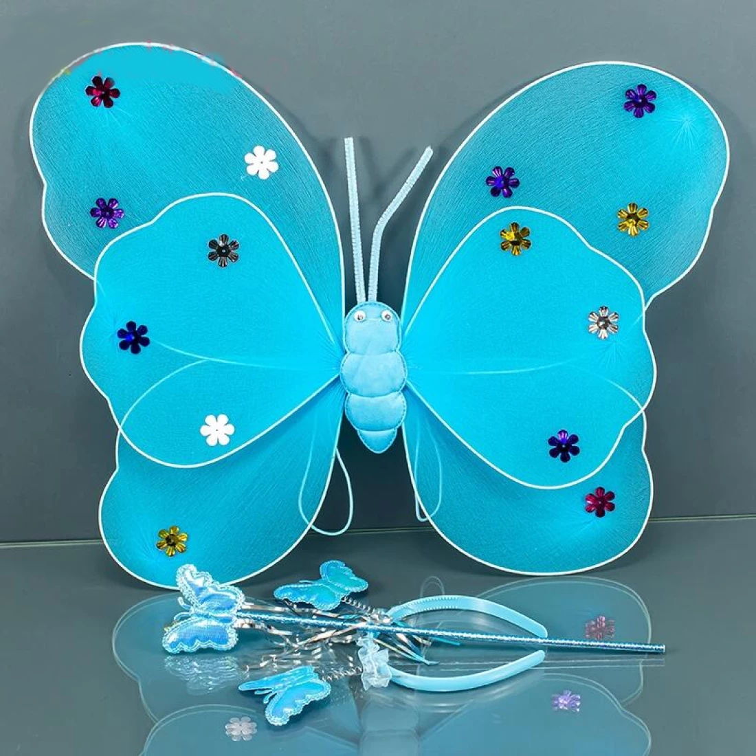 Набор карнавальный крылья бабочки двойные голубой - фото 1 - id-p2029404267