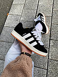 Кросівки зимові Adidas Campus жіночі чорний на хутрі замшеві адідас кампус теплі кеди, фото 6