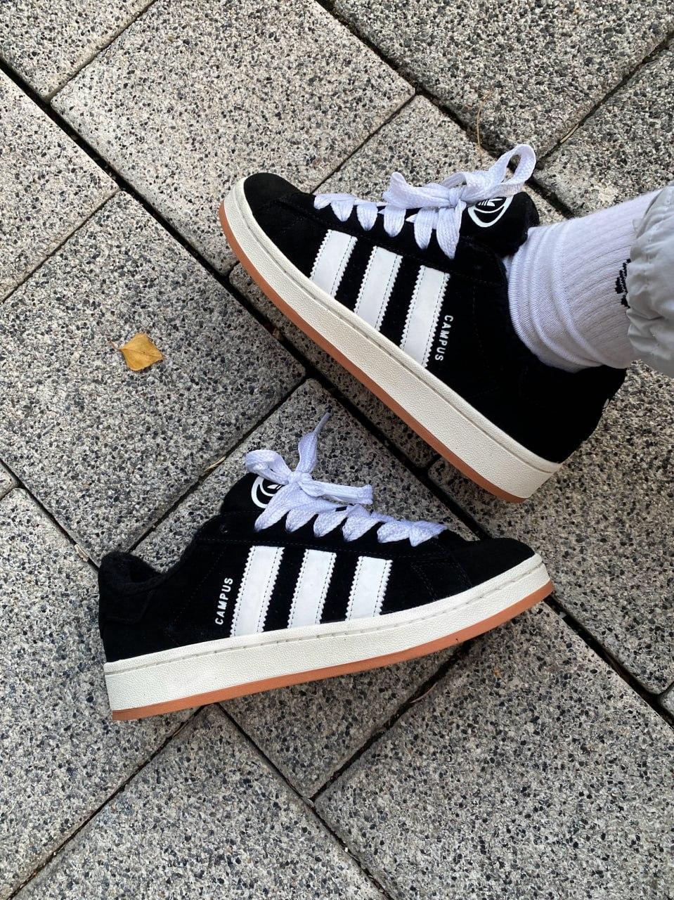 Кросівки зимові Adidas Campus жіночі чорний на хутрі замшеві адідас кампус теплі кеди