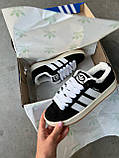 Кросівки зимові Adidas Campus жіночі чорні з хутром замшеві адідас кампус теплі кеди, фото 2